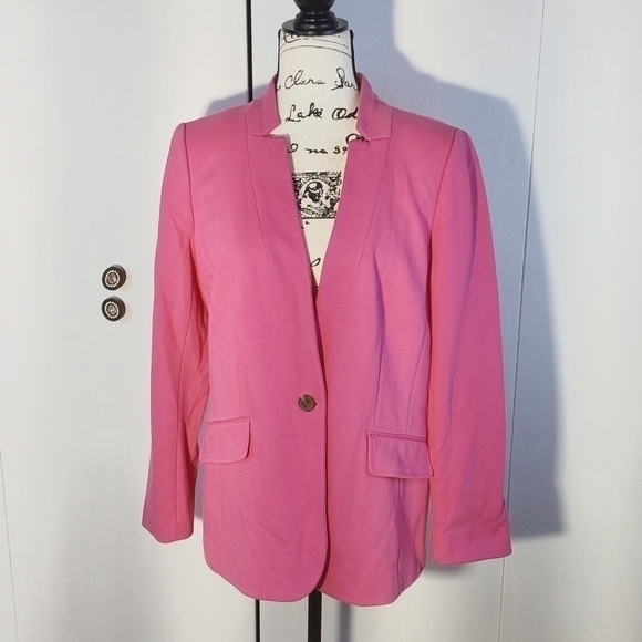 Talbots- Womens Pink Blazer/Suit Jacket Black & White Polka Dot lining Sz.12 - Picture 1 of 10